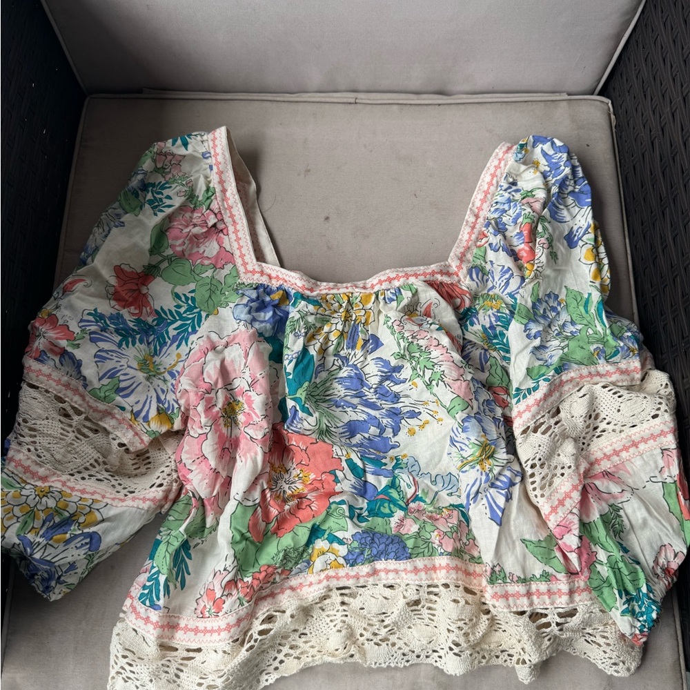 Floral Lace Trim Women's Top